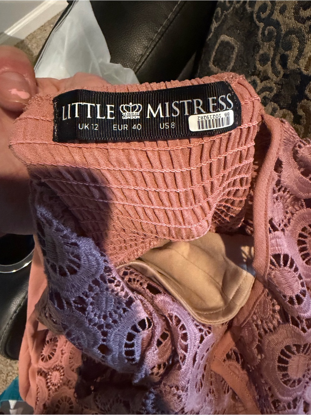 Little Mistress Dusty Pink Crochet dress with Lining